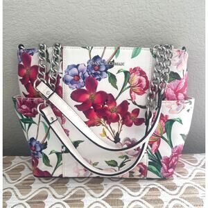Dana Buchman White with Pink, Purple, and Green Floral Shoulder Bag/ Purse